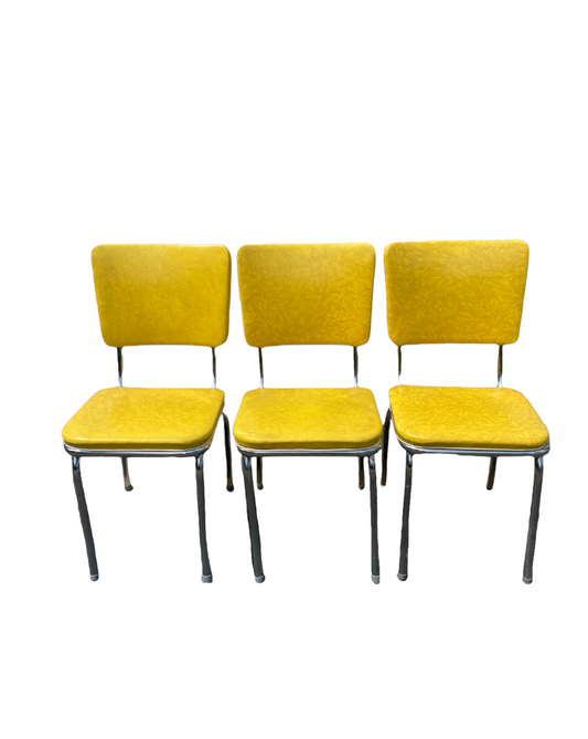 Yellow Cracked Ice MCM Dining Chairs Set of Three