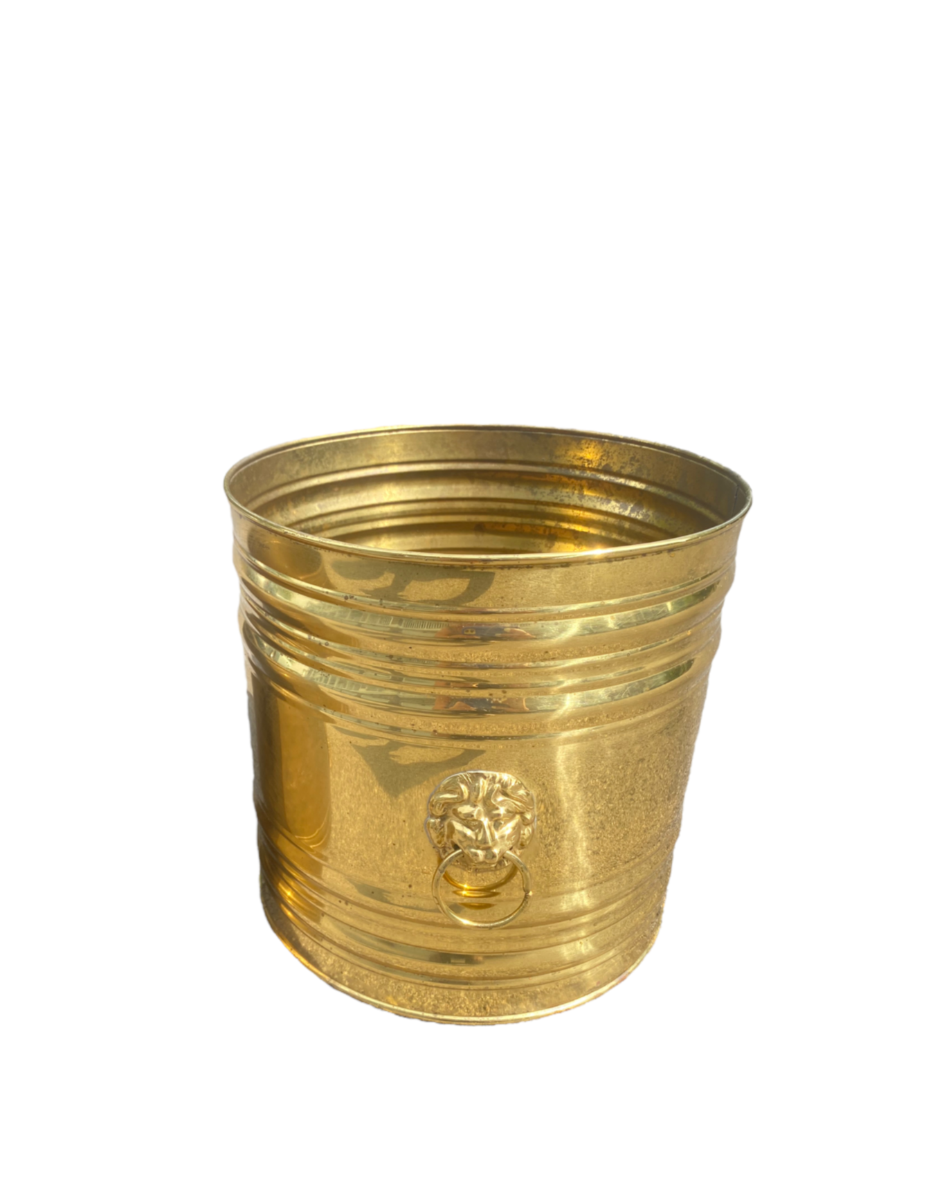 Hollywood Regency Lion Head Emblem Brass Medium Pot Planter