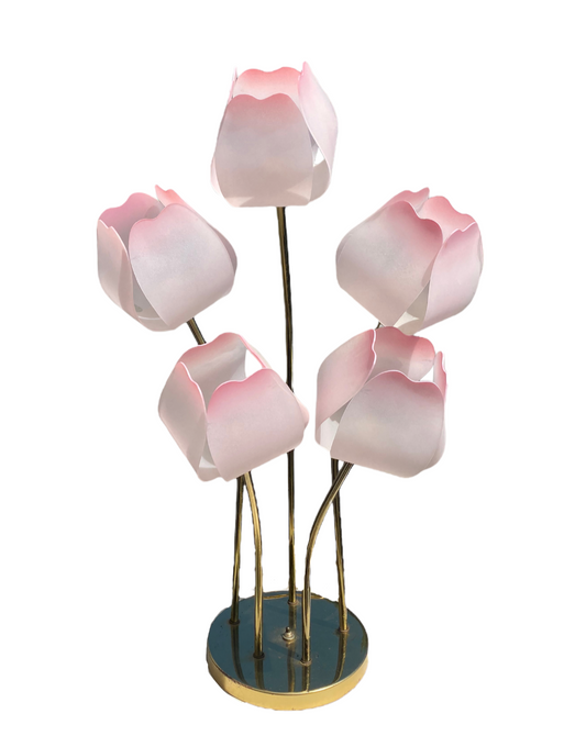 Hollywood Regency Brass and Lucite Tulip Table Flower Lamp