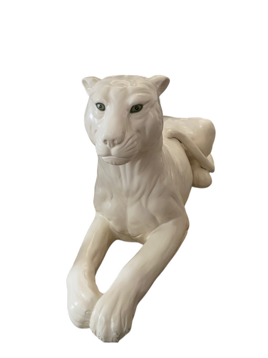 Hollywood Regency Rare Life Size Porcelain Glazed Panther Statue 1930s