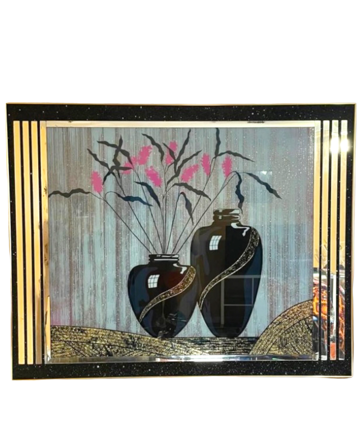 Large Postmodern Laurel Street Club Art Deco Sparkle Mirror