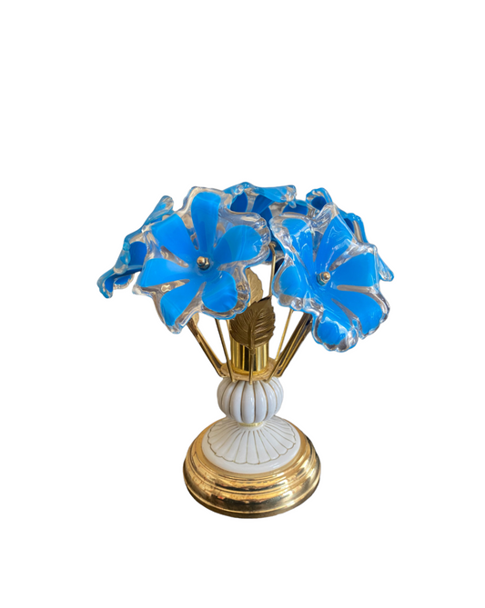 Hollywood Regency Brass and Lucite Ceramic Touch Flower lamp
