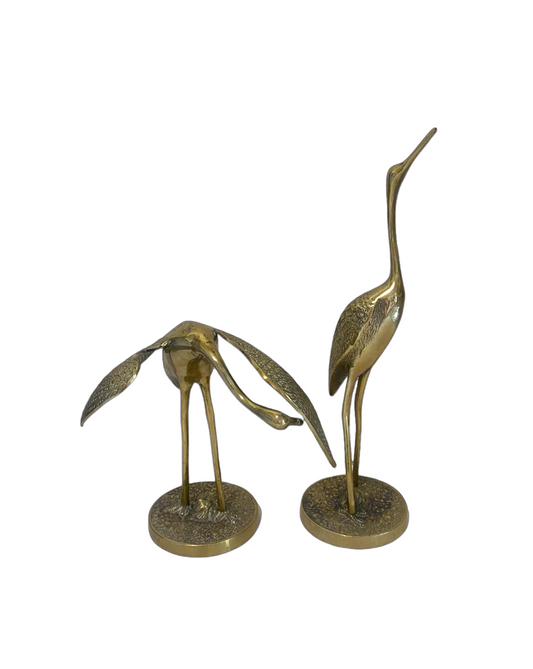 Cranes Pair of Two Brass Figures