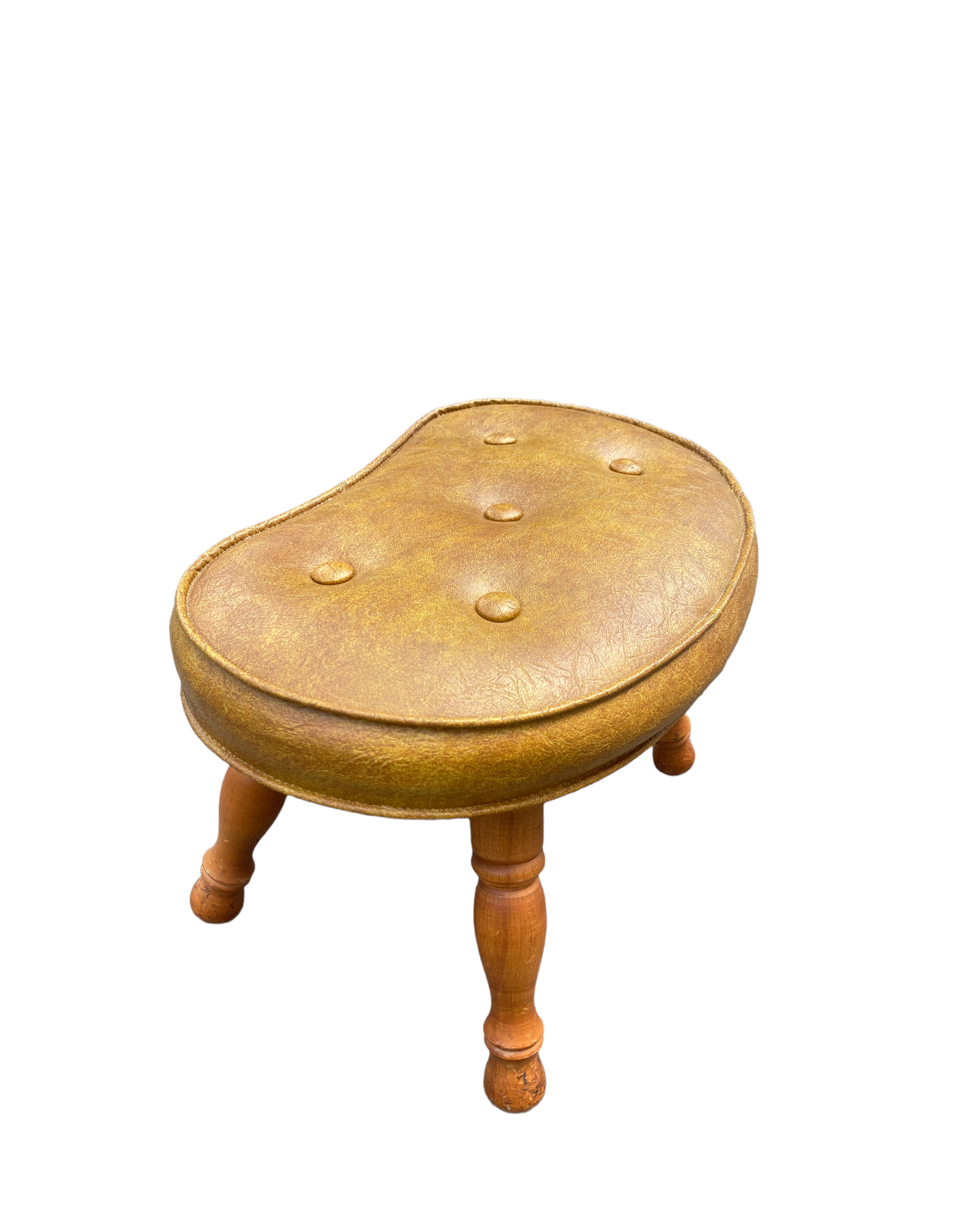 Gold vinyl MCM Kidney Bean Footstool With Wood Carved Legs