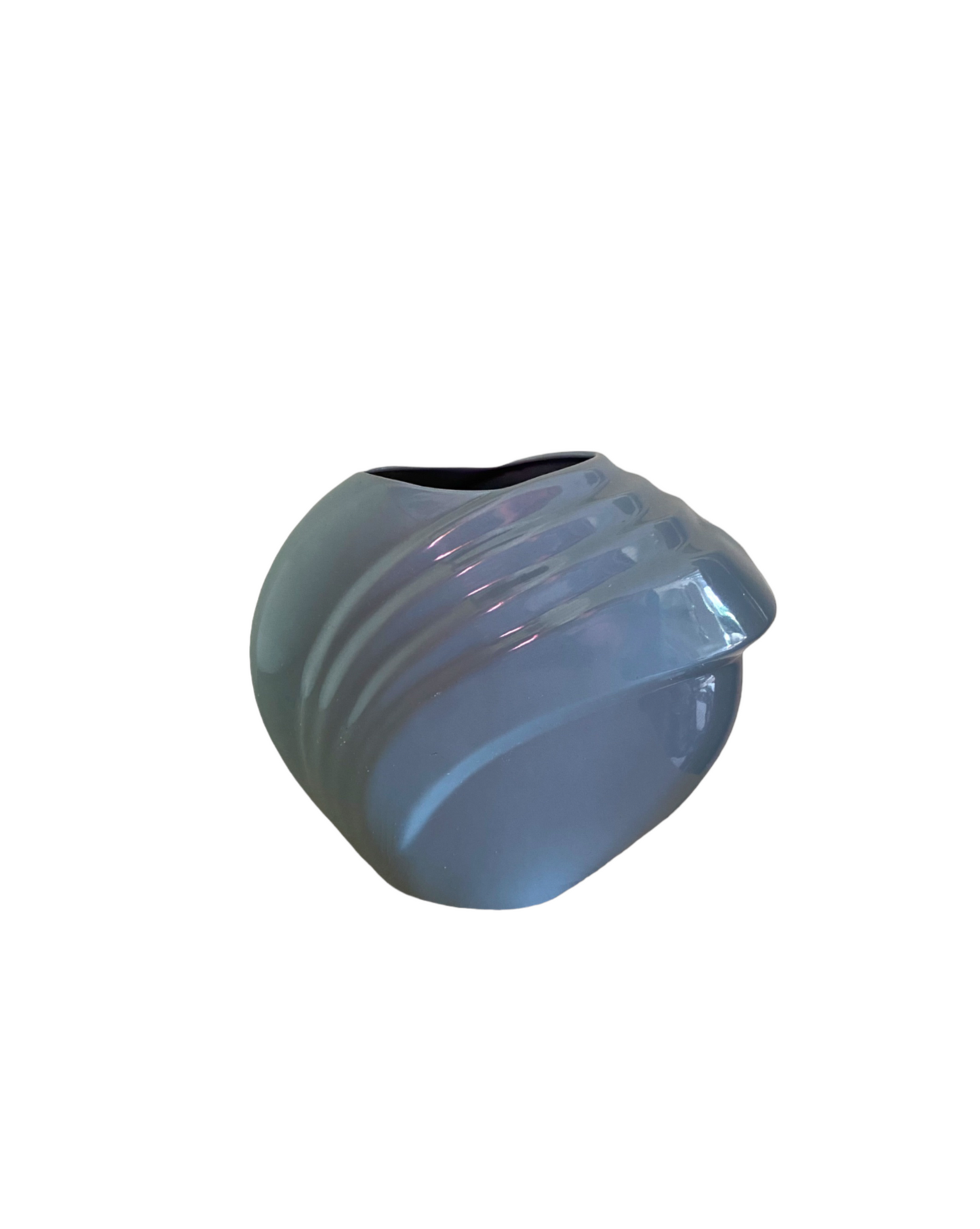 Postmodern Art Deco Dusty Blue Ceramic Vase Planter