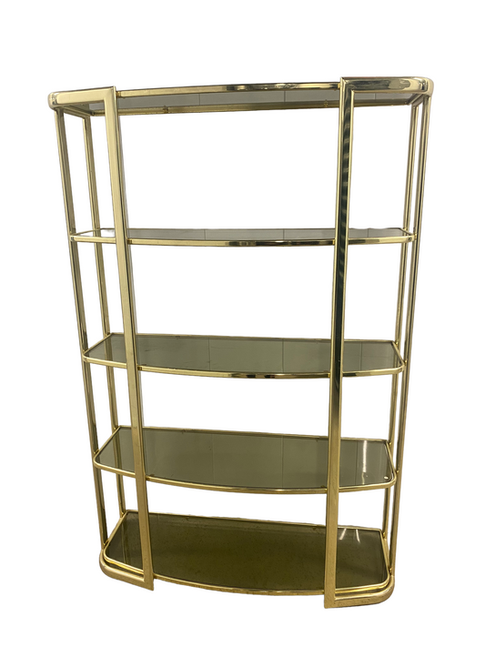 Hollywood Regency Milo Baughman Italian Brass And Smokey Glass Etagere Shelf Unit