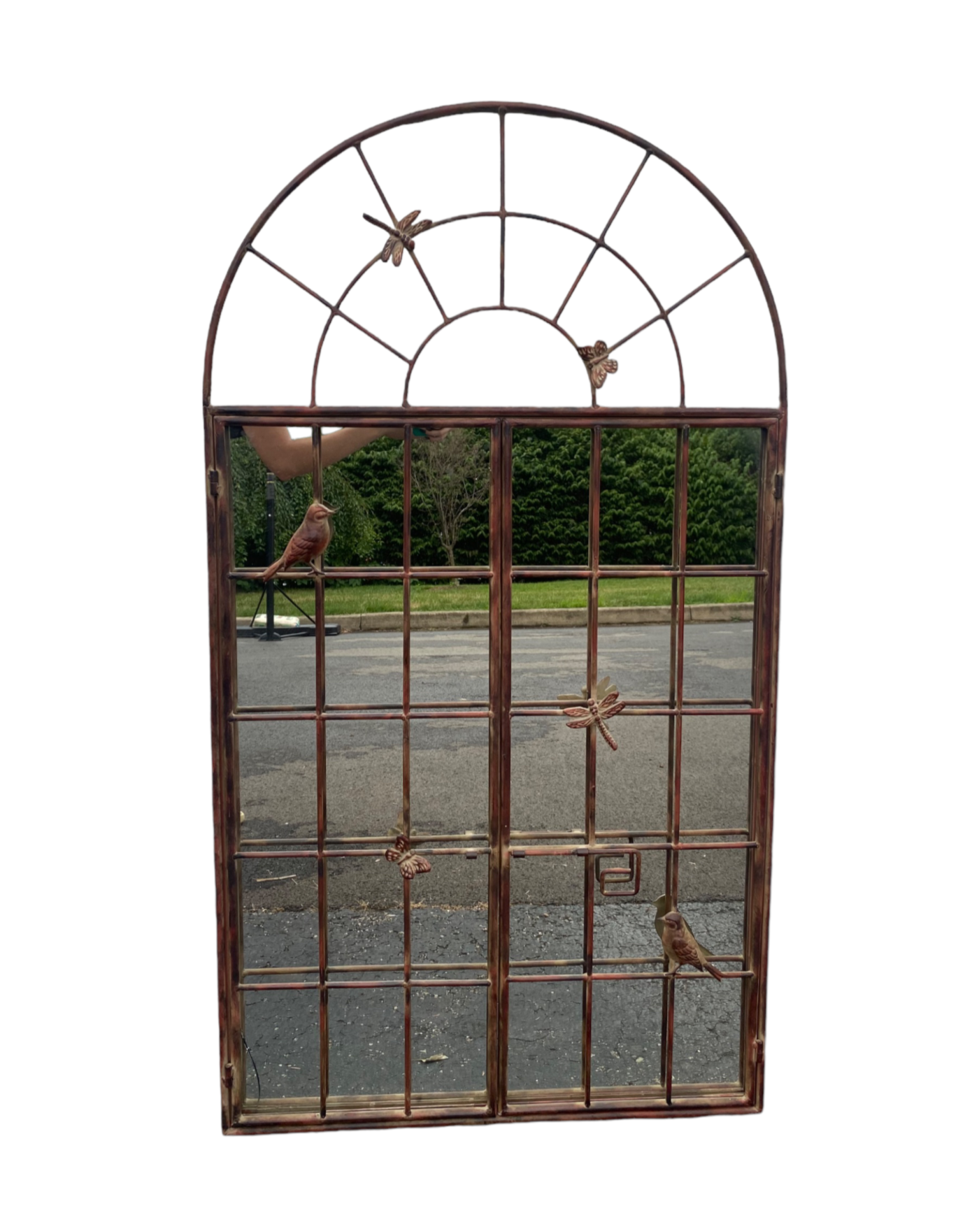 Large Art Deco Wrought Iron Swinging Gate Mirror With Lock