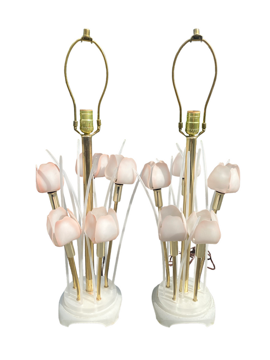 Hollywood Regency Small Lucite Tulip Bundle Flower Lamp