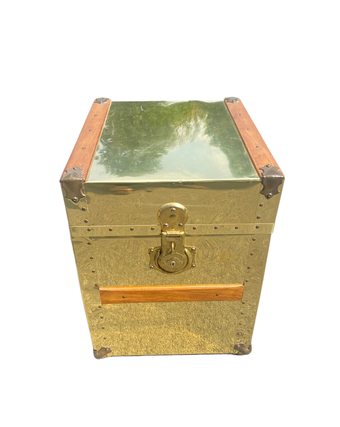 Hollywood Regency Vintage Brass Storage Trunk or Side Table with Key