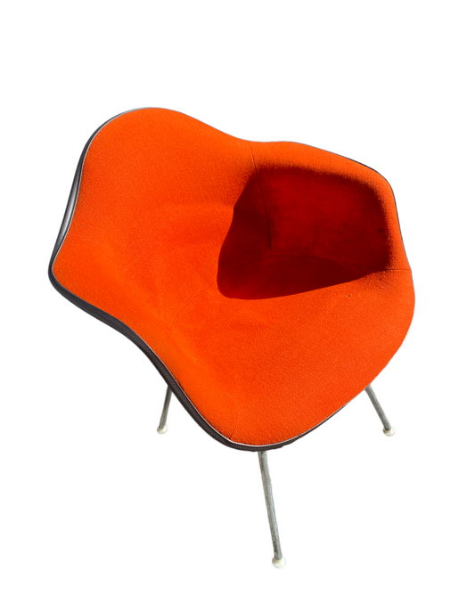 Vintage MCM Herman Miller Eames Style Upholstered Orange Bucket Chair