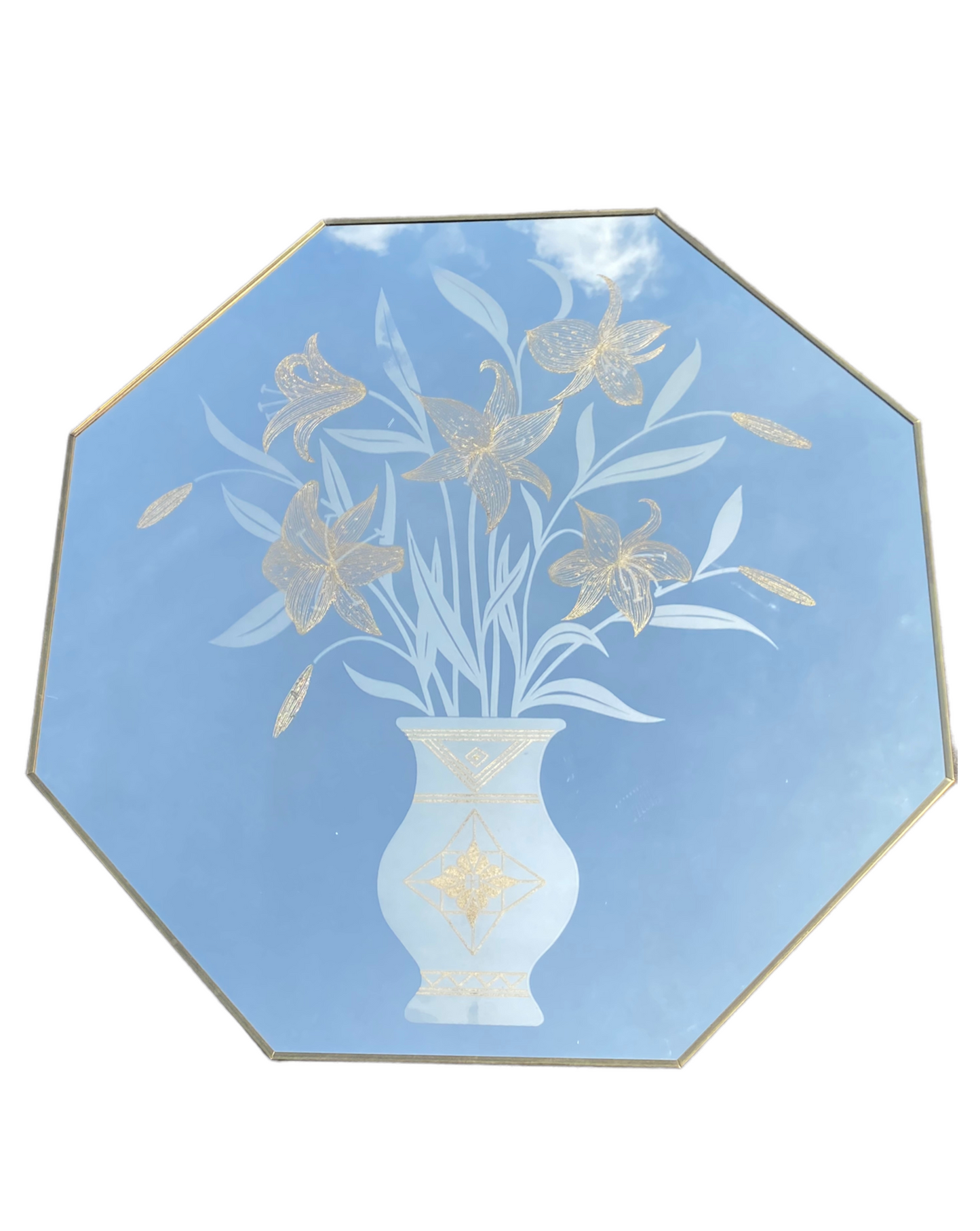 Postmodern Art Deco Octagonal etched Floral Mirror
