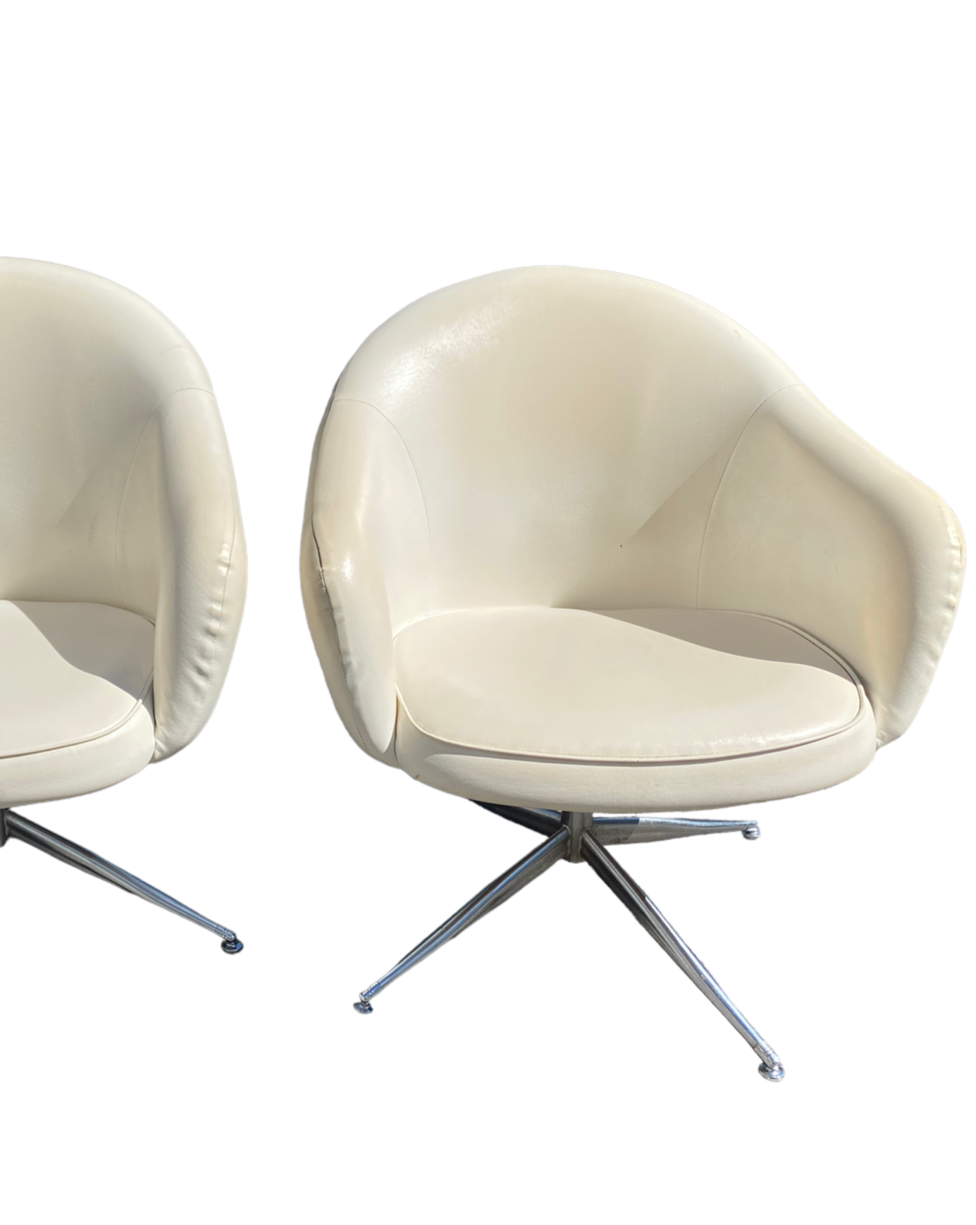 Vintage MCM Off-White Leather Egg Swivel Chairs Pair