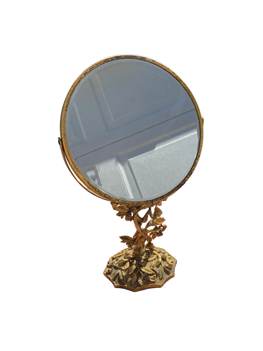 Hollywood Regency Gold Round Adjustable Gilded Vanity Mirror