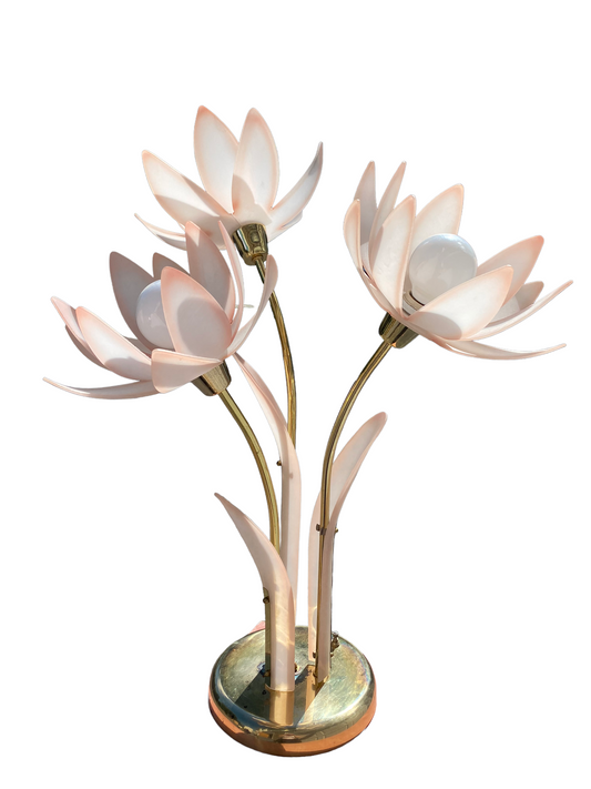 Hollywood Regency Lucite And Brass Lotus Flower Lamp