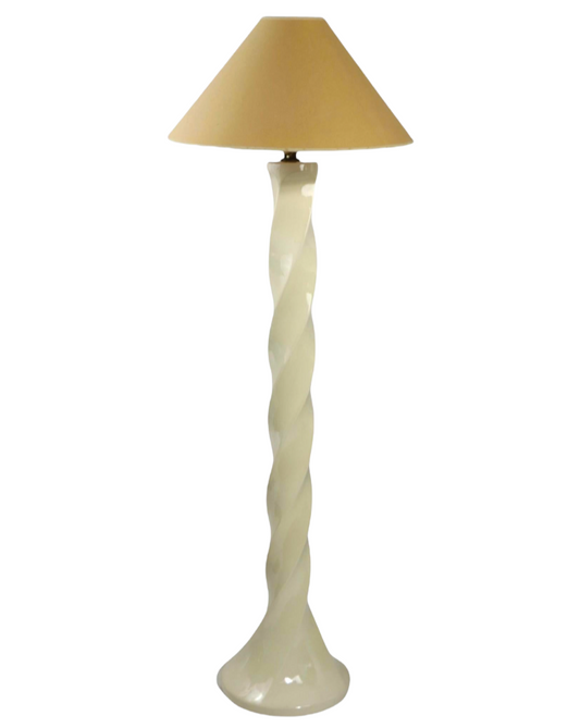 Postmodern 80's Michael Taylor Ceramic White Crackle Spiral Floor Lamp