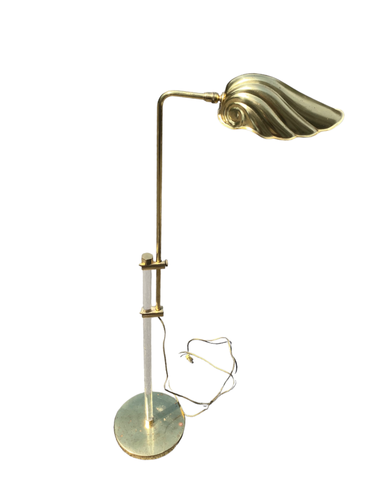 Rare Hollywood Regency Brass And Lucite Adjustable Clam Shell Floor Lamp